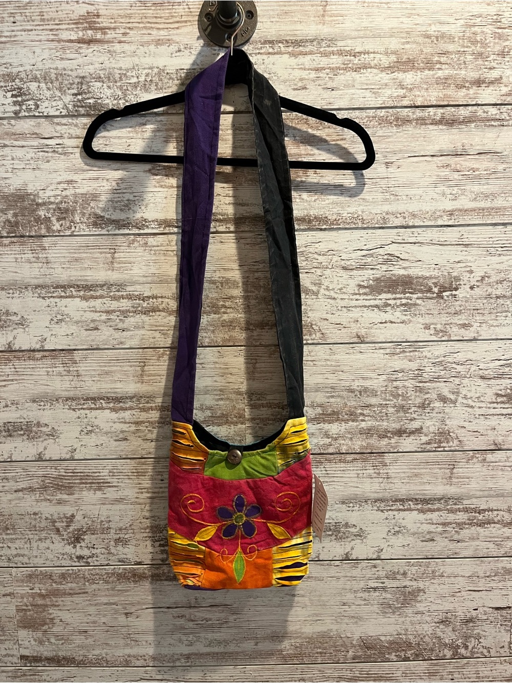 Colorful Floral Embroidered Crossbody Bag - Purple, Pink, Orange